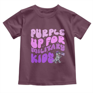 Purple Up For Military Kids Toddler T Shirt Groovy Dino Dinosaur Military Child Month TS10 Maroon Print Your Wear