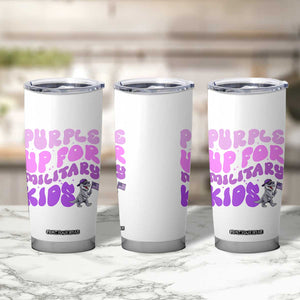 Purple Up For Military Kids Tumbler Cup Groovy Dino Dinosaur Military Child Month TS10 Print Your Wear