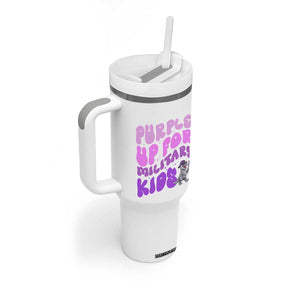 Purple Up For Military Kids Tumbler With Handle Groovy Dino Dinosaur Military Child Month TS10 Print Your Wear