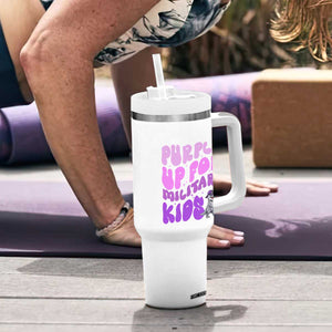 Purple Up For Military Kids Tumbler With Handle Groovy Dino Dinosaur Military Child Month TS10 Print Your Wear