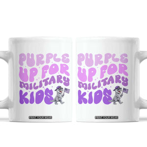 Purple Up For Military Kids Coffee Mug Groovy Dino Dinosaur Military Child Month TS10 White Print Your Wear