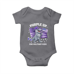 Dinosaur Military Kids Baby Onesie Purple Up For Military Child Month Patriotic USA Flag TS10 Charcoal Print Your Wear