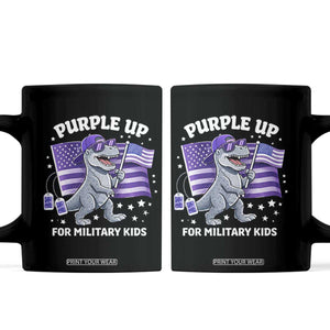 Dinosaur Military Kids Coffee Mug Purple Up For Military Child Month Patriotic USA Flag TS10 Black Print Your Wear