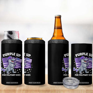 Dinosaur Military Kids 4 in 1 Can Cooler Tumbler Purple Up For Military Child Month Patriotic USA Flag TS10 Print Your Wear