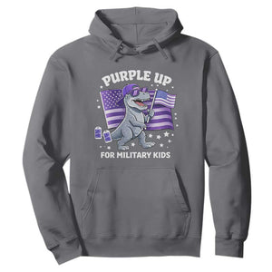 Dinosaur Military Kids Hoodie Purple Up For Military Child Month Patriotic USA Flag TS10 Charcoal Print Your Wear