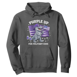 Dinosaur Military Kids Hoodie Purple Up For Military Child Month Patriotic USA Flag TS10 Dark Heather Print Your Wear