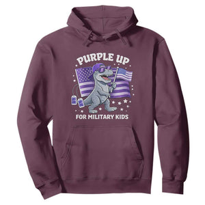 Dinosaur Military Kids Hoodie Purple Up For Military Child Month Patriotic USA Flag TS10 Maroon Print Your Wear