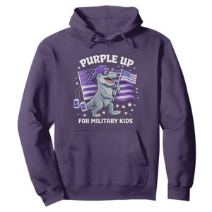 Dinosaur Military Kids Hoodie Purple Up For Military Child Month Patriotic USA Flag TS10 Purple Print Your Wear