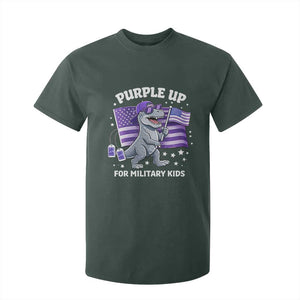 Dinosaur Military Kids T Shirt For Kid Purple Up For Military Child Month Patriotic USA Flag TS10 Dark Forest Green Print Your Wear