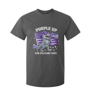 Dinosaur Military Kids T Shirt For Kid Purple Up For Military Child Month Patriotic USA Flag TS10 Dark Heather Print Your Wear