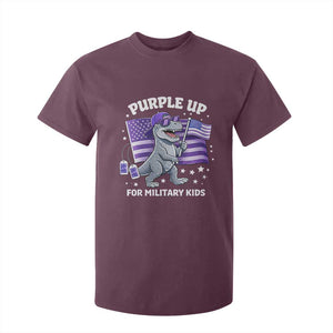 Dinosaur Military Kids T Shirt For Kid Purple Up For Military Child Month Patriotic USA Flag TS10 Maroon Print Your Wear
