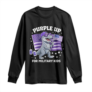 Dinosaur Military Kids Long Sleeve Shirt Purple Up For Military Child Month Patriotic USA Flag TS10 Black Print Your Wear