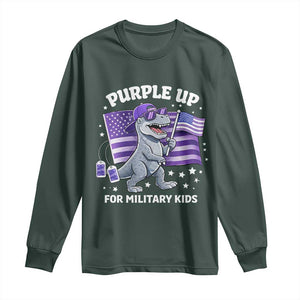 Dinosaur Military Kids Long Sleeve Shirt Purple Up For Military Child Month Patriotic USA Flag TS10 Dark Forest Green Print Your Wear