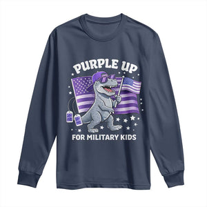 Dinosaur Military Kids Long Sleeve Shirt Purple Up For Military Child Month Patriotic USA Flag TS10 Navy Print Your Wear