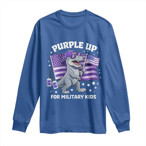 Dinosaur Military Kids Long Sleeve Shirt Purple Up For Military Child Month Patriotic USA Flag TS10 Royal Blue Print Your Wear