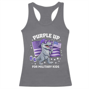 Dinosaur Military Kids Racerback Tank Top Purple Up For Military Child Month Patriotic USA Flag TS10 Charcoal Print Your Wear