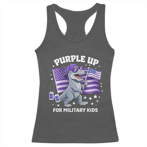Dinosaur Military Kids Racerback Tank Top Purple Up For Military Child Month Patriotic USA Flag TS10 Dark Heather Print Your Wear