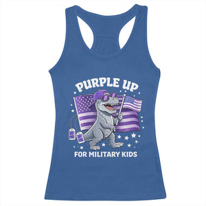 Dinosaur Military Kids Racerback Tank Top Purple Up For Military Child Month Patriotic USA Flag TS10 Royal Blue Print Your Wear