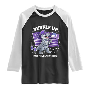 Dinosaur Military Kids Raglan Shirt Purple Up For Military Child Month Patriotic USA Flag TS10 Black White Print Your Wear
