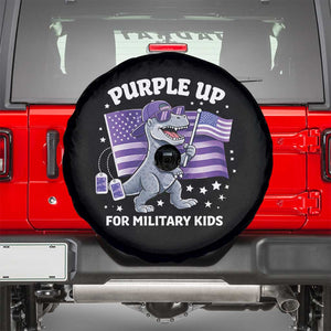Dinosaur Military Kids Spare Tire Cover Purple Up For Military Child Month Patriotic USA Flag TS10 Black Print Your Wear