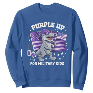 Dinosaur Military Kids Sweatshirt Purple Up For Military Child Month Patriotic USA Flag TS10 Royal Blue Print Your Wear