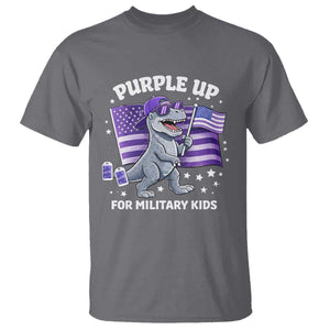 Dinosaur Military Kids T Shirt Purple Up For Military Child Month Patriotic USA Flag TS10 Charcoal Print Your Wear