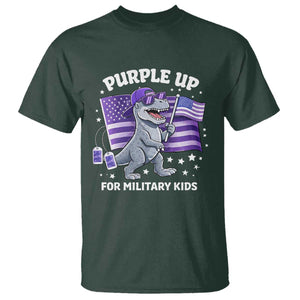 Dinosaur Military Kids T Shirt Purple Up For Military Child Month Patriotic USA Flag TS10 Dark Forest Green Print Your Wear