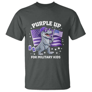 Dinosaur Military Kids T Shirt Purple Up For Military Child Month Patriotic USA Flag TS10 Dark Heather Print Your Wear