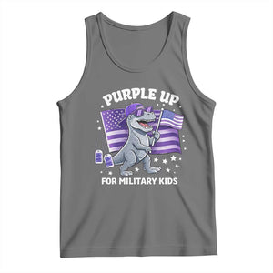 Dinosaur Military Kids Tank Top Purple Up For Military Child Month Patriotic USA Flag TS10 Black Heather Print Your Wear