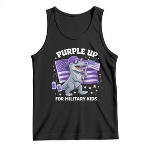 Dinosaur Military Kids Tank Top Purple Up For Military Child Month Patriotic USA Flag TS10 Black Print Your Wear