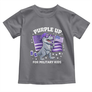 Dinosaur Military Kids Toddler T Shirt Purple Up For Military Child Month Patriotic USA Flag TS10 Charcoal Print Your Wear