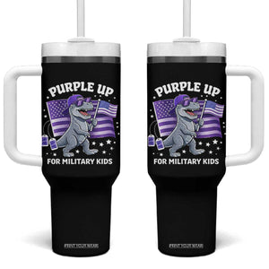 Dinosaur Military Kids Tumbler With Handle Purple Up For Military Child Month Patriotic USA Flag TS10 One Size: 40 oz Black Print Your Wear