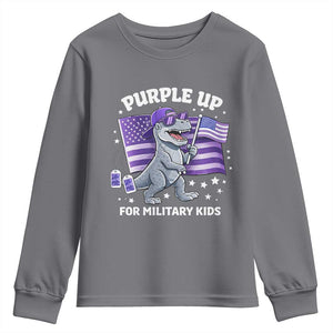 Dinosaur Military Kids Youth Sweatshirt Purple Up For Military Child Month Patriotic USA Flag TS10 Charcoal Print Your Wear