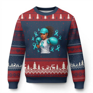 Black Women Fight Sexual Assault Awareness Ugly Christmas Sweater African American Teal Ribbon Support TS10 Navy Red Print Your Wear