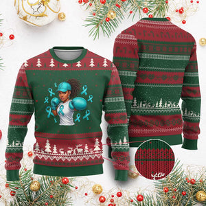 Black Women Fight Sexual Assault Awareness Ugly Christmas Sweater African American Teal Ribbon Support TS10 Red Green Print Your Wear