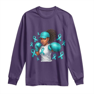 Black Women Fight Sexual Assault Awareness Long Sleeve Shirt African American Teal Ribbon Support TS10 Purple Print Your Wear