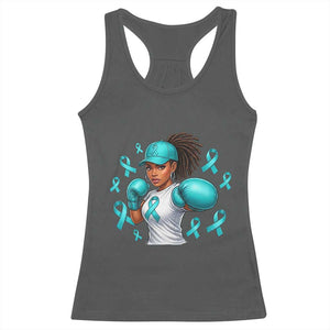 Black Women Fight Sexual Assault Awareness Racerback Tank Top African American Teal Ribbon Support TS10 Dark Heather Print Your Wear
