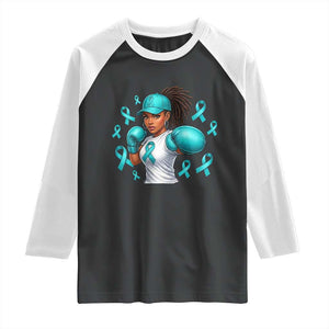 Black Women Fight Sexual Assault Awareness Raglan Shirt African American Teal Ribbon Support TS10 Black White Print Your Wear