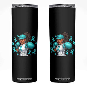 Black Women Fight Sexual Assault Awareness Skinny Tumbler African American Teal Ribbon Support TS10 Black Print Your Wear