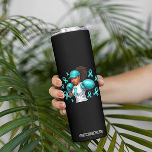 Black Women Fight Sexual Assault Awareness Skinny Tumbler African American Teal Ribbon Support TS10 Print Your Wear
