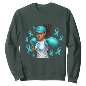 Black Women Fight Sexual Assault Awareness Sweatshirt African American Teal Ribbon Support TS10 Dark Forest Green Print Your Wear