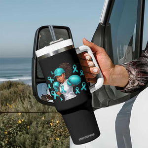 Black Women Fight Sexual Assault Awareness Tumbler With Handle African American Teal Ribbon Support TS10 Print Your Wear