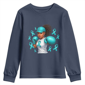 Black Women Fight Sexual Assault Awareness Youth Sweatshirt African American Teal Ribbon Support TS10 Navy Print Your Wear