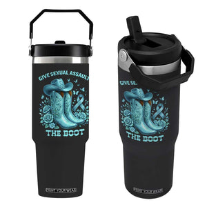 Give Sexual Assault The Boot Flip Straw Tumbler Cowgirl Awareness Month Teal Ribbon Support TS10 One Size: 30 oz Black Print Your Wear