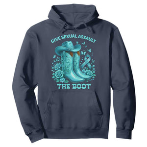 Give Sexual Assault The Boot Hoodie Cowgirl Awareness Month Teal Ribbon Support TS10 Navy Print Your Wear