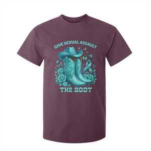 Give Sexual Assault The Boot T Shirt For Kid Cowgirl Awareness Month Teal Ribbon Support TS10 Maroon Print Your Wear