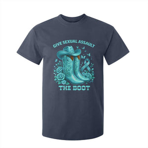 Give Sexual Assault The Boot T Shirt For Kid Cowgirl Awareness Month Teal Ribbon Support TS10 Navy Print Your Wear