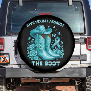 Give Sexual Assault The Boot Spare Tire Cover Cowgirl Awareness Month Teal Ribbon Support TS10 No hole Black Print Your Wear