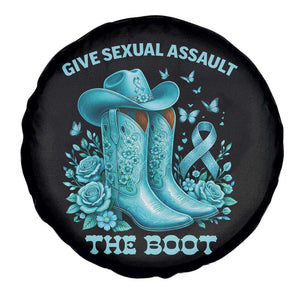 Give Sexual Assault The Boot Spare Tire Cover Cowgirl Awareness Month Teal Ribbon Support TS10 Print Your Wear