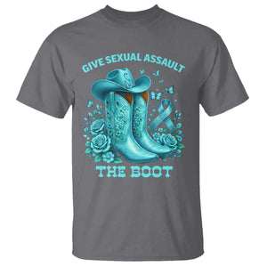 Give Sexual Assault The Boot T Shirt Cowgirl Awareness Month Teal Ribbon Support TS10 Charcoal Print Your Wear